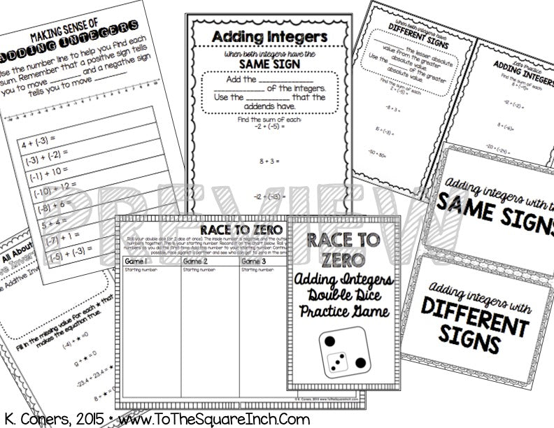 Adding Integers Interactive Notebook – To The Square Inch