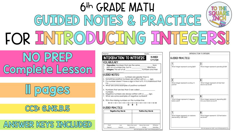 Cute Integers Math Notes Integers Notes – To The Square Inch