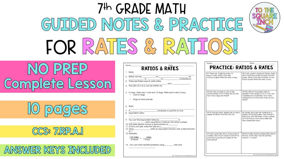 Compare Rates Notes Math Ratios and Rates Notes – To The Square Inch