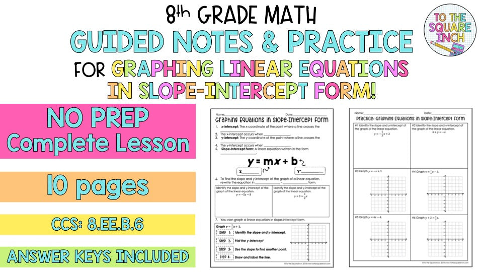 Graphing Linear Equations in Slope-Intercept Form Notes