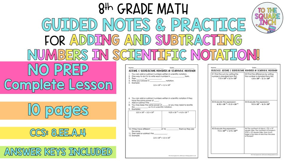 Adding Whole Notes Math Adding and Subtracting Numbers in Scientific Notation Notes – To The ...