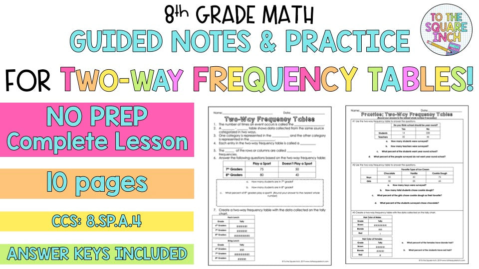 Frequency Notes To Help With Math Two Way Frequency Table Notes – To The Square Inch