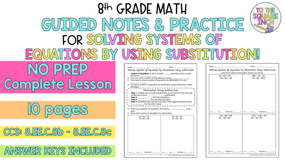 Solving Systems of Equations by Elimination Using Subtraction