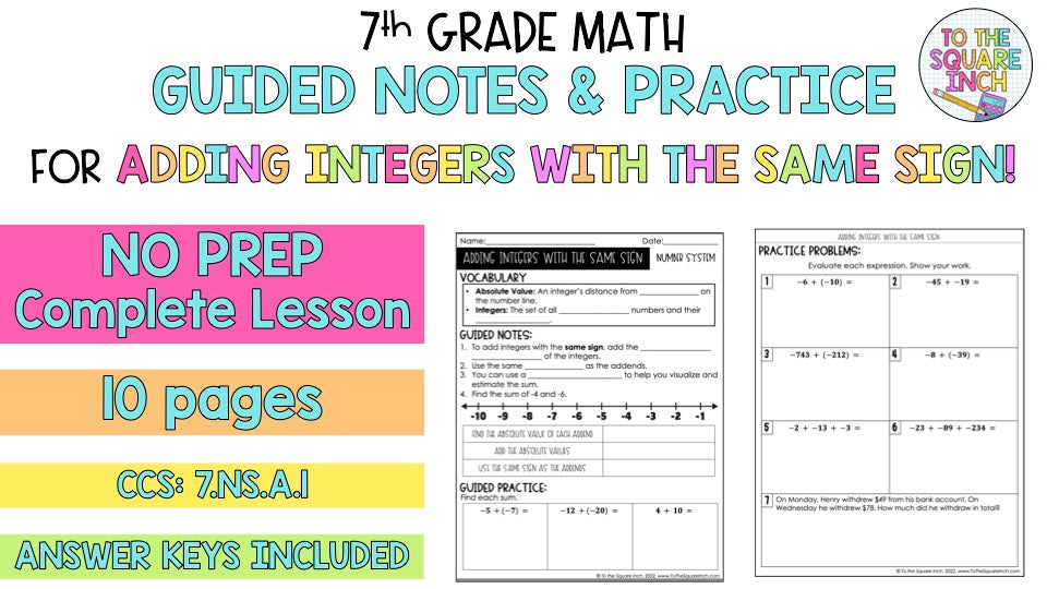 Adding Integers with the Same Sign Notes – To The Square Inch