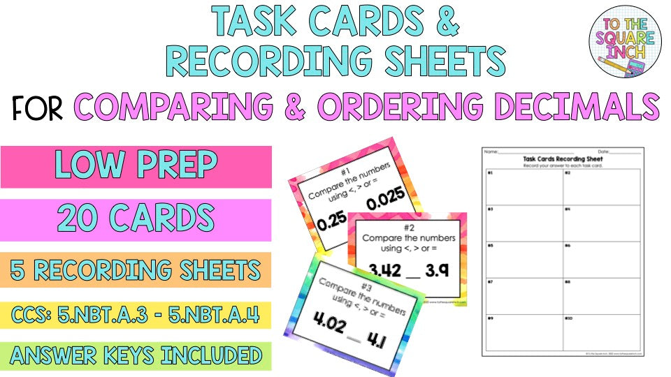 Comparing and Ordering Decimals Task Cards
