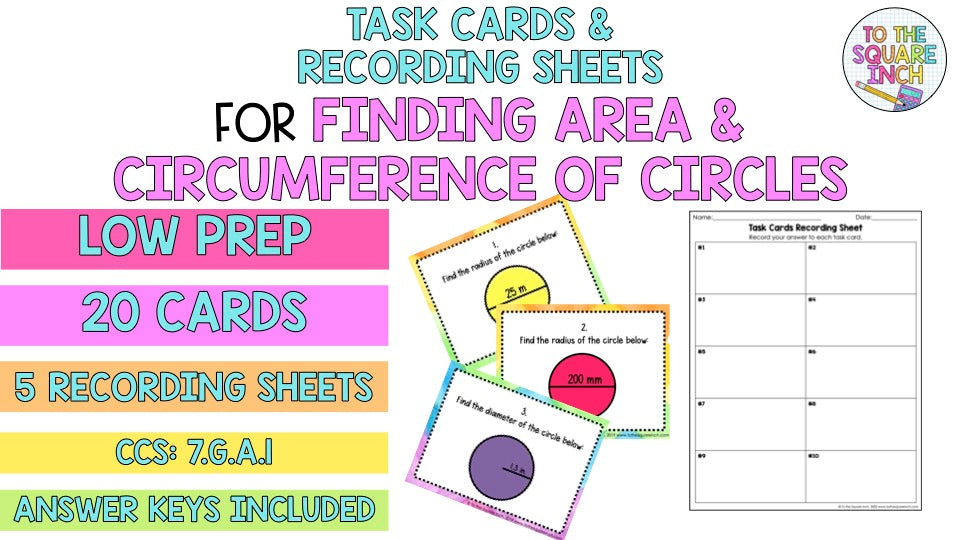 Finding Area and Circumference of Circles Task Cards