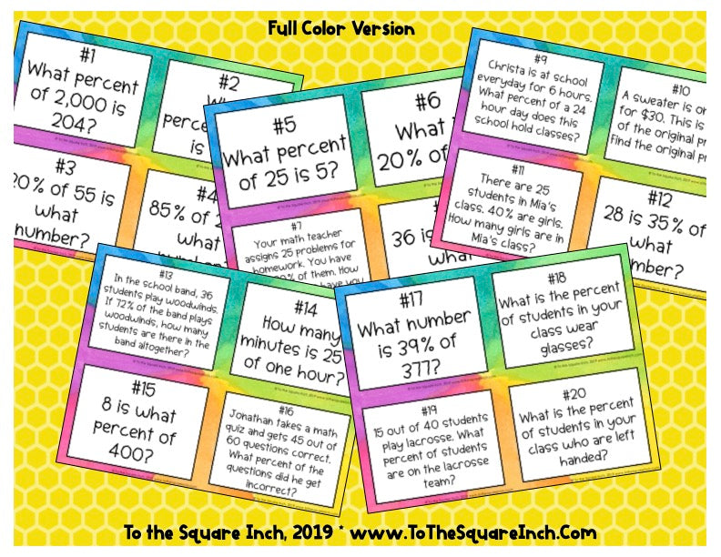 Percent Problems Task Cards