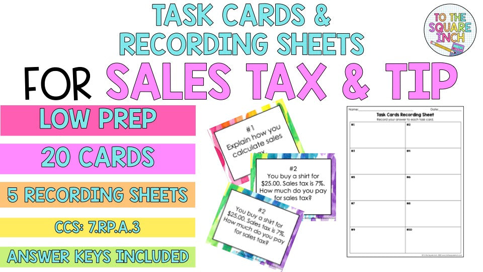 Tax and Tip Task Cards – To The Square Inch