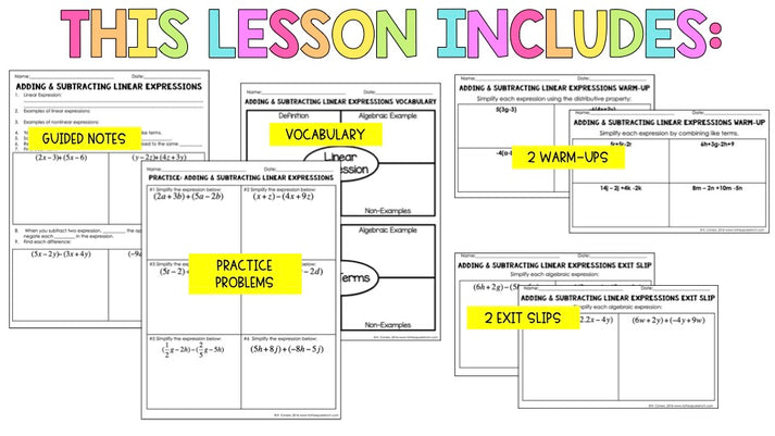 Adding and Subtracting Linear Expressions Notes – To The Square Inch