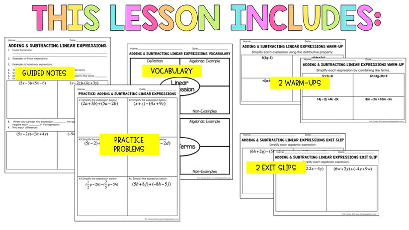 Adding and Subtracting Linear Expressions Notes – To The Square Inch
