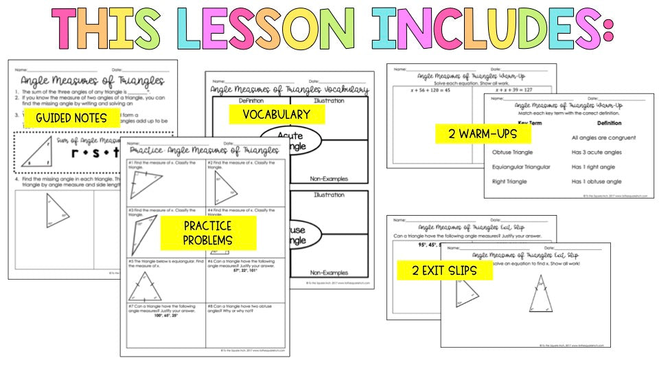 Triangle Note Chart Angle Measures of Triangles Notes – To The Square Inch