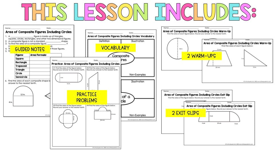 Compound Figure Notes Area of Composite Figures with Circles Notes – To The Square Inch