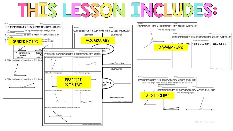 Complementary and Supplementary Angles Notes – To The Square Inch