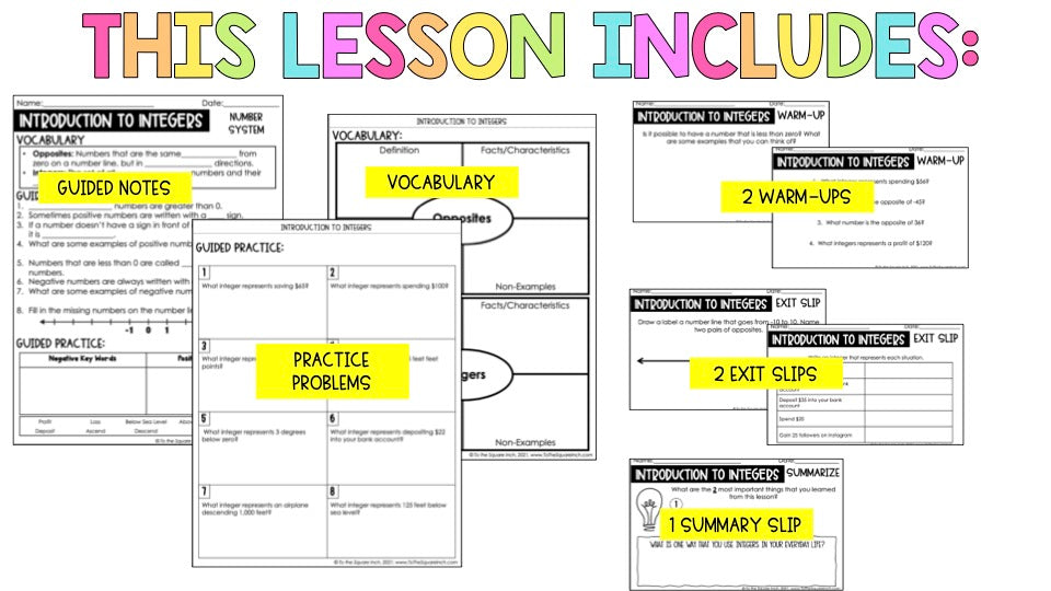 Integers Inro Notes Integers Notes