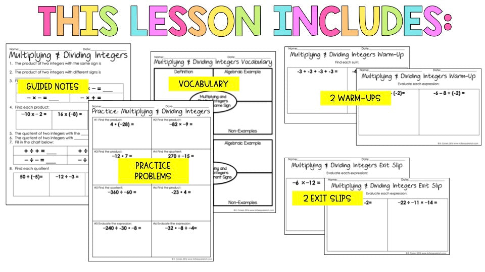 Multiplying and Dividing Integers Notes – To The Square Inch