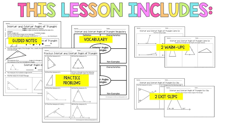 Interior and Exterior Angles of Triangles Notes – To The Square Inch