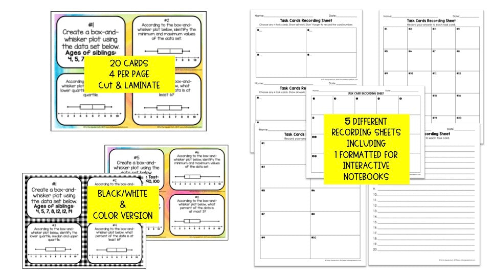 Box and Whisker Plot Task Cards – To The Square Inch