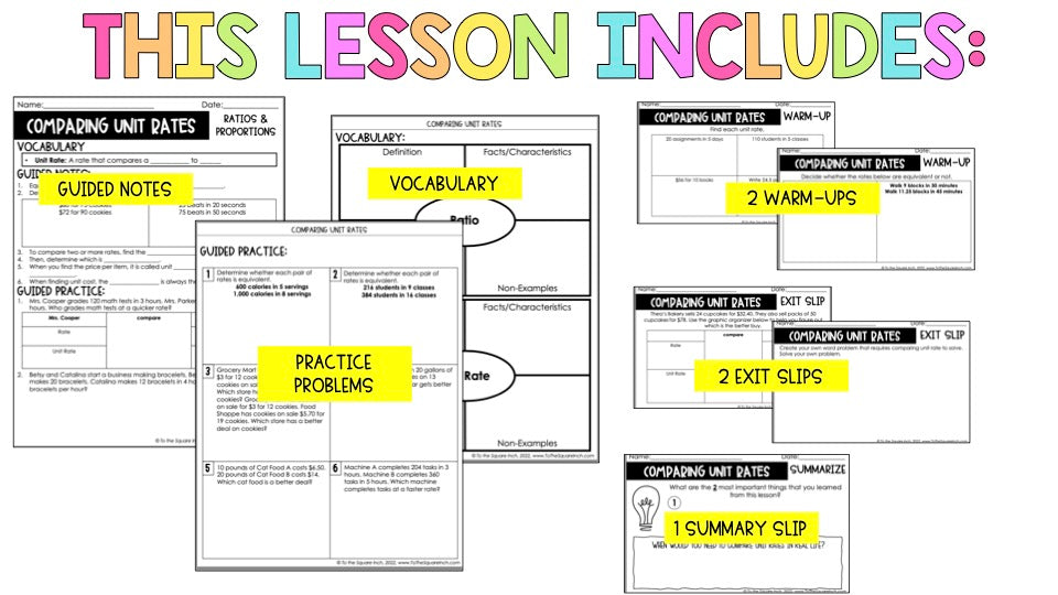 Compare Rates Notes Comparing Unit Rates Notes – To The Square Inch