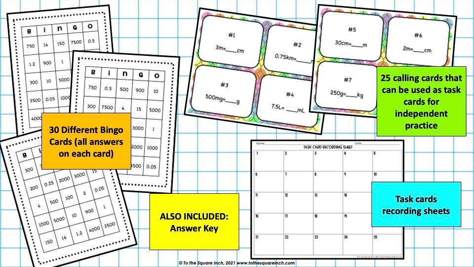 Converting Metric Units Bingo Game – To The Square Inch