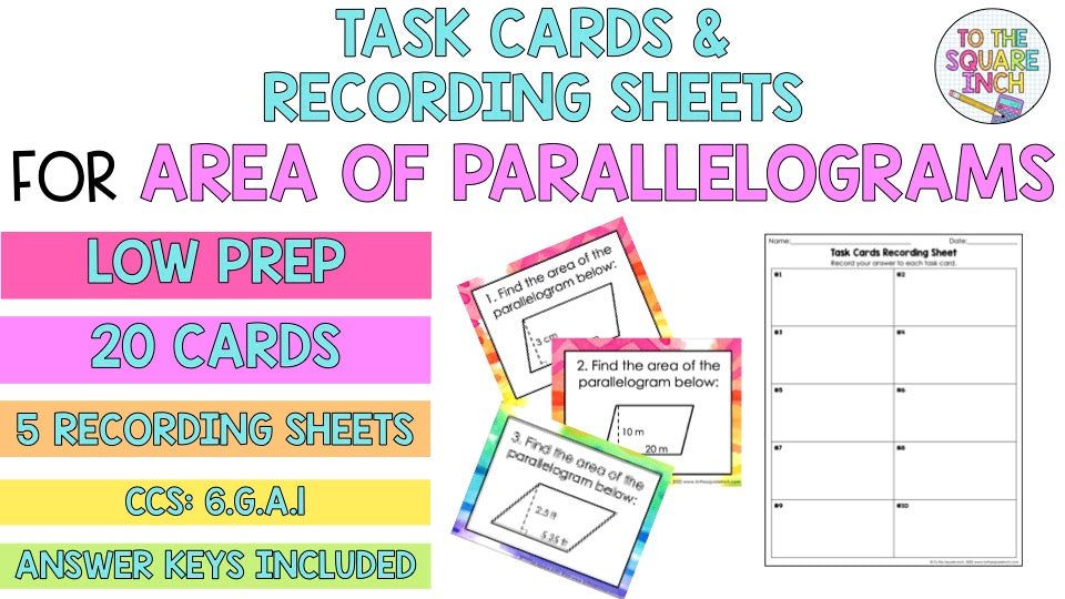 Finding Area of Parallelograms Task Cards
