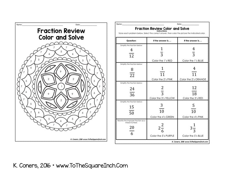 Fraction Review Color and Solve