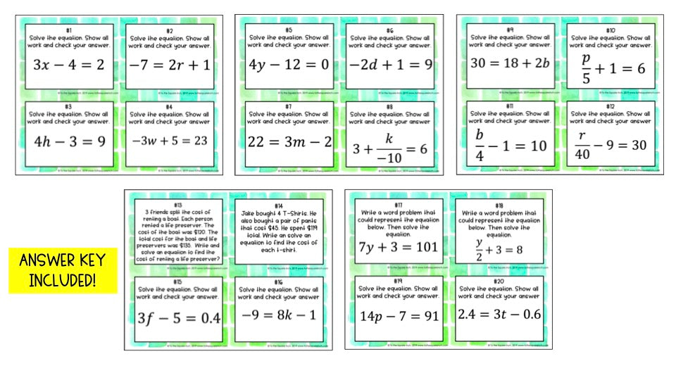 Solving 2 Step Equations Task Cards