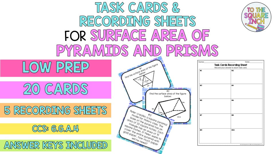 Surface Area of Pyramids & Prisms Task Cards