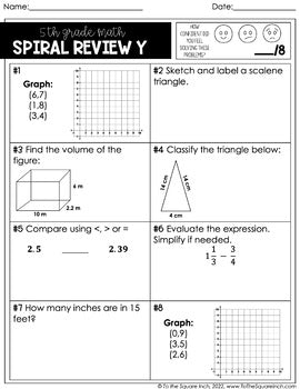 5th Grade Math Spiral Review Worksheets