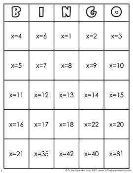 One Step Equations Bingo