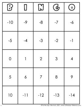 Adding and Subtracting Integers Bingo