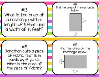 Area of Rectangles with Fractional Sides Task Cards