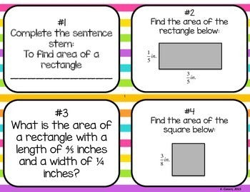 Area of Rectangles with Fractional Sides Task Cards
