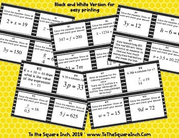 Solving One Step Equations Task Cards