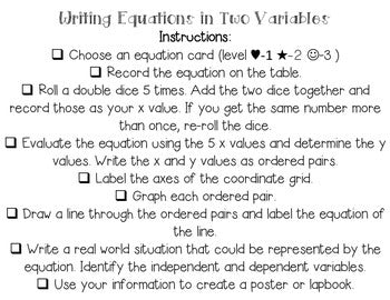 Writing Equations in Two Variables Activity