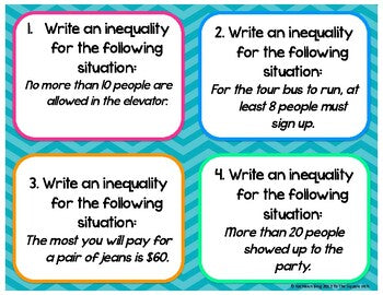 Writing Inequalities Task Cards