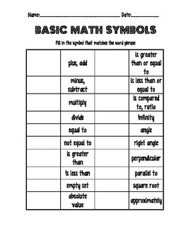Basic Math Symbols Journal