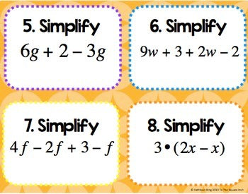 Simplifying Expressions Task Cards